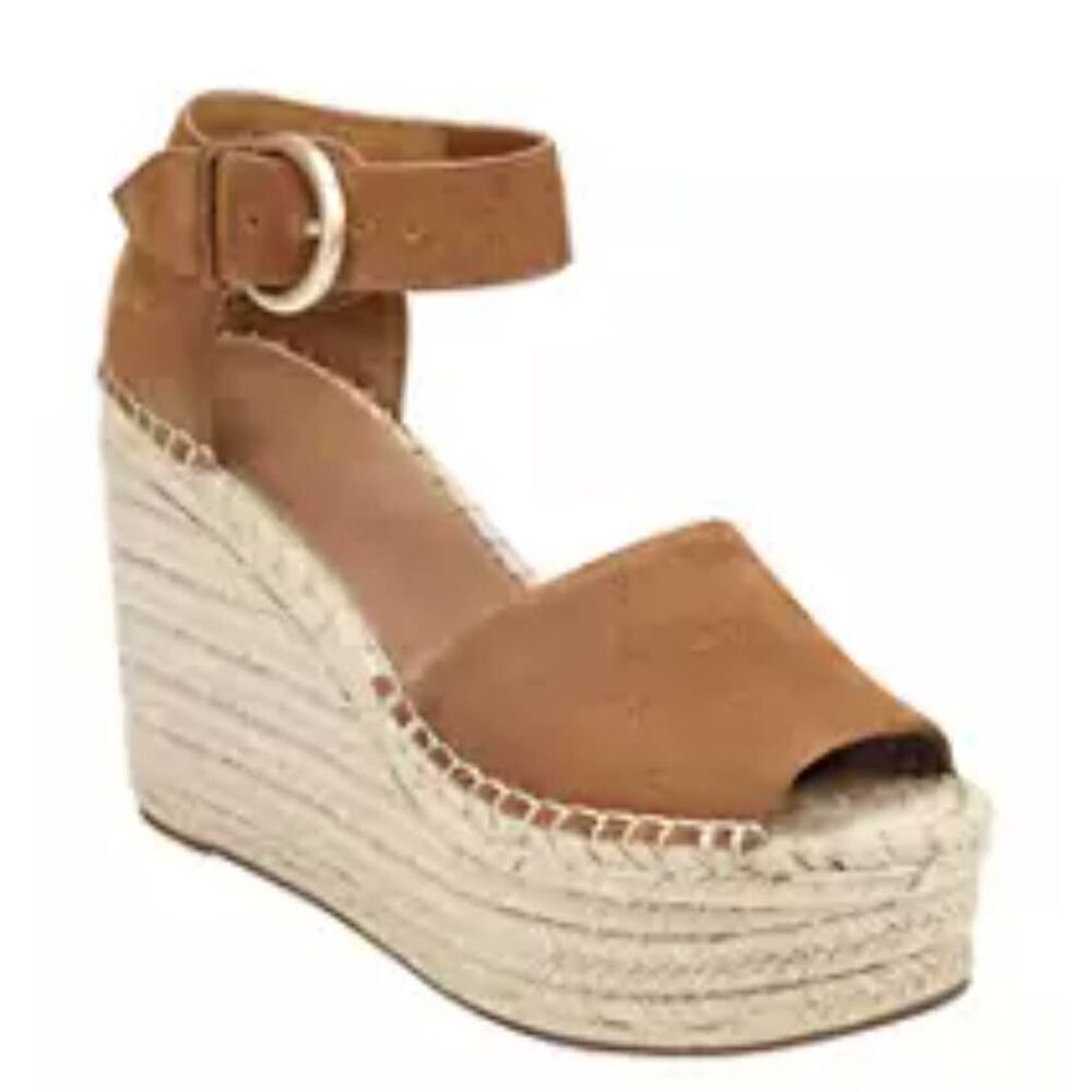 Marc Fisher MLAdalyn TanLeather & Suede Espadrille Wedge Platform Shoe Size 9.5